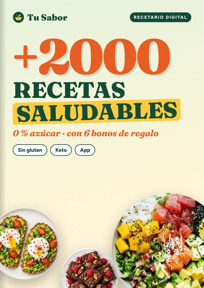 +2000 Recetas Saludables 0% Azúcar + 6 Bonos de Regalo